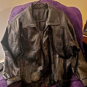 Vintage Unisex Real Genuine leather jacket Size L, Great Condition Blk& Brn Tint